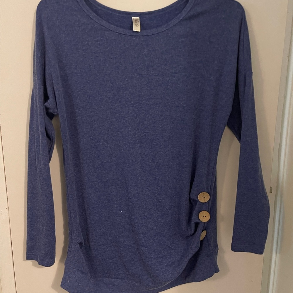 Yincro size L Blue Buttoned Blouse with Long‎ Sleeves